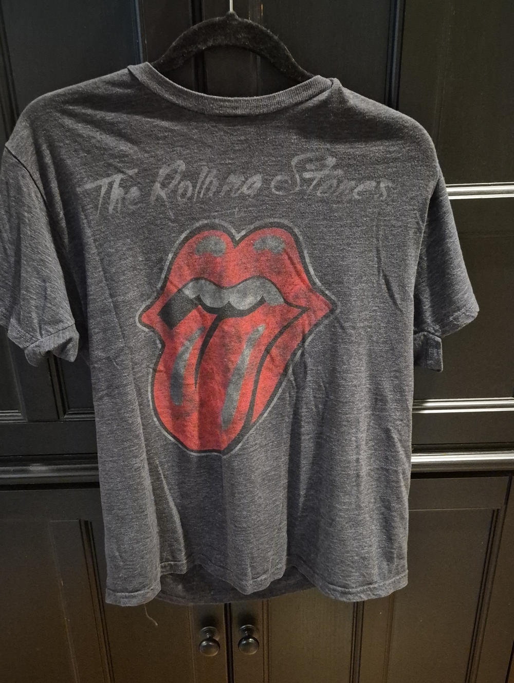 The Rolling Stones Short Sleeve Tee in Heather Gray with Red Tongue Graphic